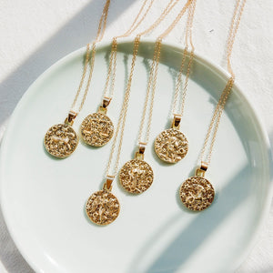 Gold Color 12 Constellation Coins Necklaces & Pendants Women Virgo Taurus Leo Short Chain Necklace Girls Gemini Celestial