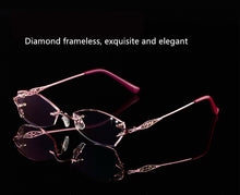 Load image into Gallery viewer, LOUISE STAR Titanium Fashion Anti-Blue Light Diamond Frameless Flat mirror Trend Carved Lens Elegant Female Prescription Glasses