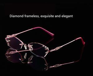 LOUISE STAR Titanium Fashion Anti-Blue Light Diamond Frameless Flat mirror Trend Carved Lens Elegant Female Prescription Glasses