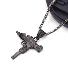 Load image into Gallery viewer, Cool Gothic Hip Hop UZI Kolye GUN Shape Pendant Necklace Gold Black Silver Color Army Style Male Chain Men Necklaces  Jewelry