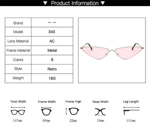 Triangle Metal Frame Sunglasses Women Cat Eye Cool Small Fashion Sun Glasses Shades Ocean Color Oculos De Sol Feminino UV400