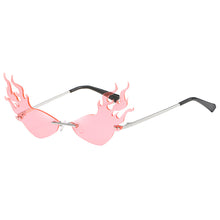 Load image into Gallery viewer, Luxury Flame Sunglasses Women Rimless Bat Sun Glasses Tears Shades Eyeglass Vintage Feather Sunglass Fire Shape Eyewear