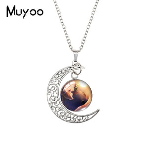 2020 New The Little Prince Moon Necklace Printed Photo Pendant Glass Cabochon Necklaces 20mm Round Jewelry