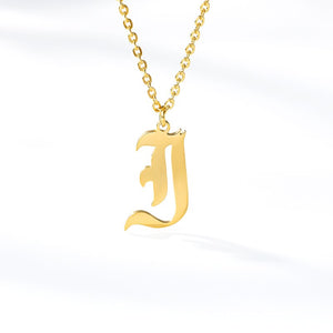 Old English Letter Initial Necklaces For Women Men Gold Silver Color Stainless Steel Chain Male Female Pendant Necklace Jewelry