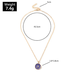 Simple Stars Moon Necklaces Fashion Europen Alloy Oil Drop Women Long Heart Round Golden Pendant Necklace Jewelry For Girls