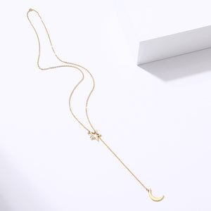 CACANA Long Pendant Moon And Hollow Star Necklaces Pendants For Women  Simple Design Necklace Stylish Stainless Steel Jewelry
