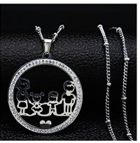Load image into Gallery viewer, Mom Son Daughter Stainless Steel Zircon Copper Chain Necklace for Women Golod Color Statement Necklaces Jewelry bijoux N96S01