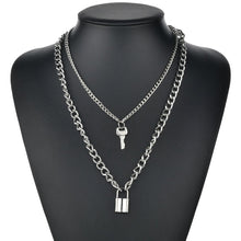 Load image into Gallery viewer, Hip Hop Multi Layers chain necklace with heart lock women/men punk rock padlock pendant necklace emo grunge Goth jewelry