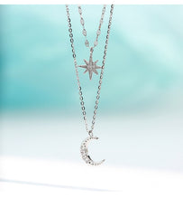 Load image into Gallery viewer, Fashion Silver Plated  Moon and Star Double Layer Chain Link Pendant Necklaces for Women Fine Jewelry
