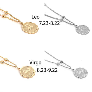 Constellation Carve Coin Pendant Necklace Simple Copper Leo Beads Clavicle Chain Necklace Sexy Couple Jewelry