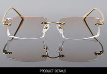 Carica l&#39;immagine nel visualizzatore di Gallery, Gmei Optical Rectangle Golden Titanium Alloy Men&#39;s Diamond Trimming Rimless Glasses Frame Gradient Brown Tint Plano Lenses Q6607