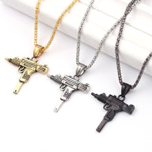 Load image into Gallery viewer, Cool Gothic Hip Hop UZI Kolye GUN Shape Pendant Necklace Gold Black Silver Color Army Style Male Chain Men Necklaces  Jewelry