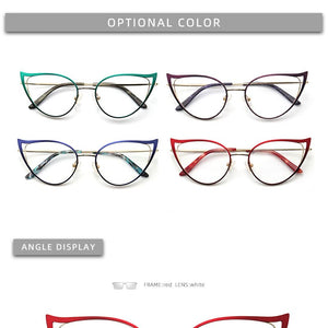 Optical Anti Blue Light Glasses Frames Women Prescription Glass Myopia Cat Eye Metal Fake Round Glasses Women's Eyewear UV400