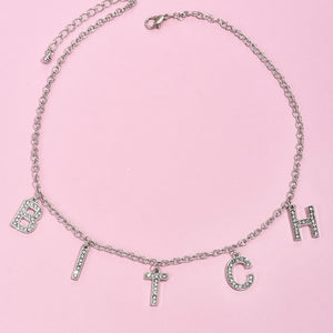 New Trend Silver Color Alphabet Bitch Pendant Fun Game Statement Necklace Women Charm Party Clavicle Chain Jewelry Accessories
