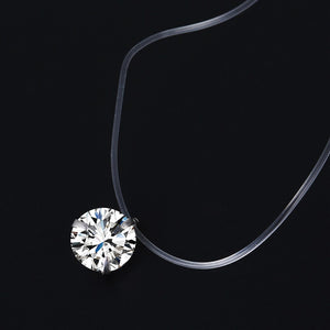 New Personality Fashion Square Imitation Pearl Crystal Zircon Necklace Invisible Transparent Fishing Line Necklace Women