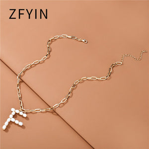 ZFYIN 2020 New Trendy Jewelry Fresh Water Pearl Alphabet Letters Initials  Pendant Necklaces for Women