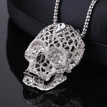 Carica l&#39;immagine nel visualizzatore di Gallery, Fashion boutique mosaic zircon shiny skull man necklace wild retro long punk style sweater pendant banquet gift jewelry