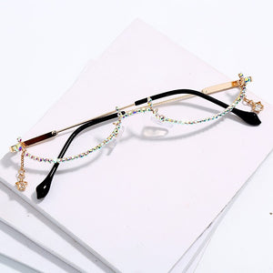 eyeglasses Alloy Frame for Women Star Drop Lensless Chain Pendant Decoration Half Frame Luxury Diamond Glasses