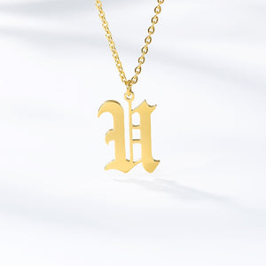 Old English Letter Initial Necklaces For Women Men Gold Silver Color Stainless Steel Chain Male Female Pendant Necklace Jewelry