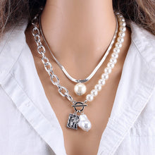 Load image into Gallery viewer, Fashion Chain Pearl Necklace For Women Baroque Pearl Metal Charm Pendants Necklaces Choker Snake Chain Jewelry Gold Silver Color