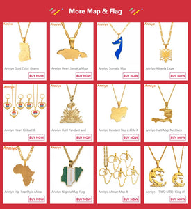 Anniyo Gold Color Africa Map With Flag Pendant Chain Necklaces African Maps Jewelry for Women Men #035321P