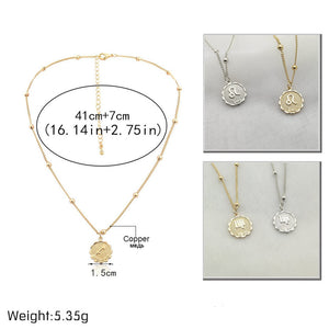 Constellation Carve Coin Pendant Necklace Simple Copper Leo Beads Clavicle Chain Necklace Sexy Couple Jewelry