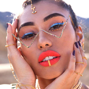 tregnuo 2022 Triangle Glasses Women Cat Eye Glasses Frame Handmade Rhinestones Personalized Metal Glasses Frame