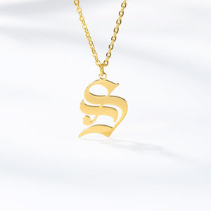 Old English Letter Initial Necklaces For Women Men Gold Silver Color Stainless Steel Chain Male Female Pendant Necklace Jewelry