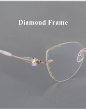 Load image into Gallery viewer, Butterfly Style Transparent Lenses Titanium Female Eyewear Diamond Trimmed Rimless Spectacle Frame Women Sunglasses Tint Lenses