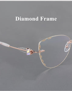 Butterfly Style Transparent Lenses Titanium Female Eyewear Diamond Trimmed Rimless Spectacle Frame Women Sunglasses Tint Lenses