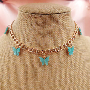 Punk Gold  Silver Color Chain 5 Butterfly Pendant Necklace for Women Wedding Party Statement 2020 Cute Choker Necklaces Jewelry