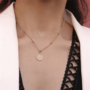 Constellation Carve Coin Pendant Necklace Simple Copper Leo Beads Clavicle Chain Necklace Sexy Couple Jewelry