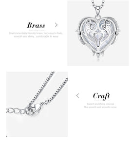 Women Silver Color Necklace Embellished with Crystals from Swarovski Necklace Angel Wings Heart Pendant Valentines Gift