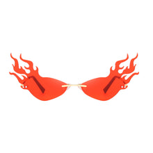 Load image into Gallery viewer, Luxury Flame Sunglasses Women Rimless Bat Sun Glasses Tears Shades Eyeglass Vintage Feather Sunglass Fire Shape Eyewear