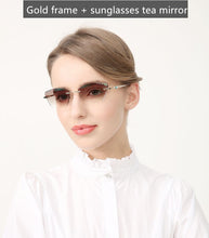 Load image into Gallery viewer, β Titanium Myopia Sunglasses Ladies Rimless Diamond Butterfly Frame Flat Lens Progressive With Prescription Diopter Astigmatism