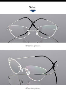 Women Titanium alloy Screwless Rimless Cat Eye Glasses Frame, Ultralight Frameless Optical Frames For Prescription Myopia F860