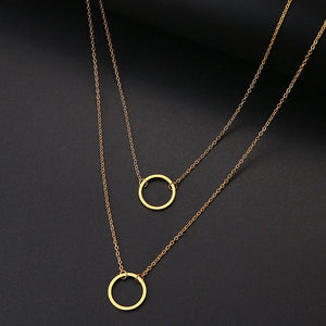 Women Double Round Geometric Pendant Necklace Stainless Steel Gold and Silver Color Jewelry Gift