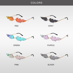 Frameless Flame Women Sunglasses Fashion Trend Sunshade Mirror Personality Funny Wave Sunglasses Narrow Frame Retro Cool Glasses