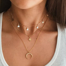 Load image into Gallery viewer, Multi Layered Necklace for Women Vintage Portrait Coin Star Moon Pendant Necklace Geometric Collier Collares