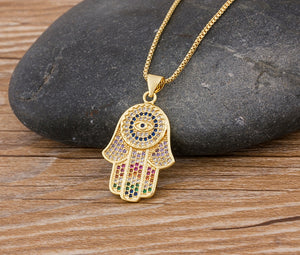 2020 Dropshipping Hamsa Evil Eye Necklace For Women Collares  Colorful Palm Fatima Necklace Best Party Birthday Jewelry Gift