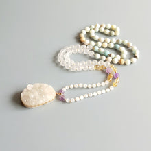 Carica l&#39;immagine nel visualizzatore di Gallery, LiiJi Unique Amazonite Clear Quartzs Citrines Moonstone Amethysts Bohemia Long Necklace Druzy Quart Pendant Necklace Necklace