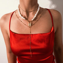 Carica l&#39;immagine nel visualizzatore di Gallery, Punk Multi Layered Pearl Choker Necklace Collar Statement Virgin Mary Coin Crystal Pendant Necklace Women Jewelry