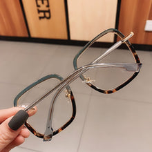 Load image into Gallery viewer, Green Clear Print Square Anti-blue Light Eyeglasses For Women Alloy Leopard Oversize Computer Myopia Glasses Frame Female Shades