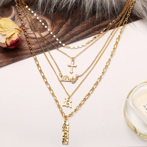 New Multilayer Cross Gold Pendant Necklaces For Women Punk Letter Choker Necklace 2020 Fashion Words Jewelry Party Gift