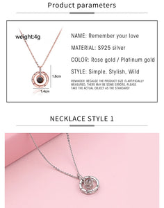 I Love You Necklace 100 Languages Heart Love Necklace Love Memory Projection Pendant Necklace for Women Gifts for Mother's Day