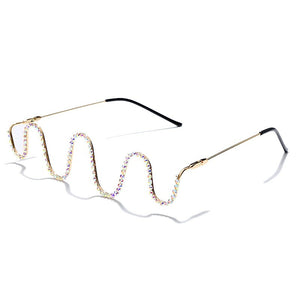 Luxury Fashion Diamond eyeglasses Alloy Frame for Women green and Red Pink Gem Lensless Chain Pendant Half Frame glasses