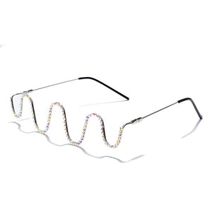 Luxury Fashion Diamond eyeglasses Alloy Frame for Women green and Red Pink Gem Lensless Chain Pendant Half Frame glasses