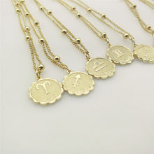 Load image into Gallery viewer, Constellation Carve Coin Pendant Necklace Simple Copper Leo Beads Clavicle Chain Necklace Sexy Couple Jewelry