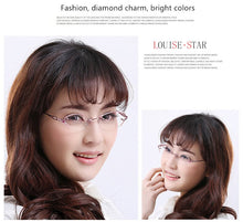 Load image into Gallery viewer, LOUISE STAR Titanium Fashion Anti-Blue Light Diamond Frameless Flat mirror Trend Carved Lens Elegant Female Prescription Glasses