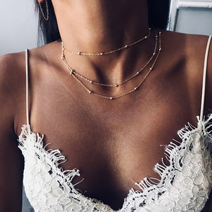 Simple Fashion 3-layers Gold Choker Necklace For Women Geometric Female Chain Necklaces Ladies Multilayer Party Jewelry Gifts